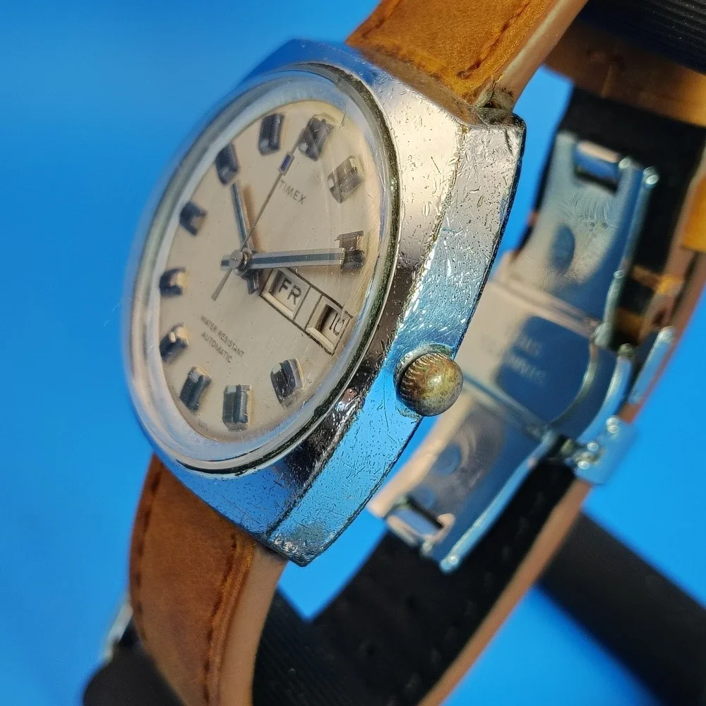Vintage 1973 Timex Viscount Day-Date 44mm Mens Automatic Watch Restored